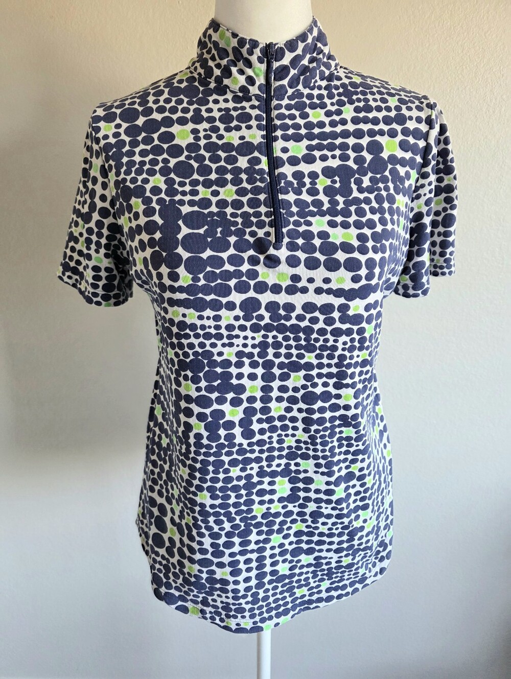 IBKUL Polka Dot Geometric 1/4 Zip Athletic Collared Casual Golf Top Size Small